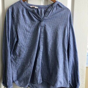 Vintage ESPRIT Blue Print Split-Neck Blouse - Size 10
